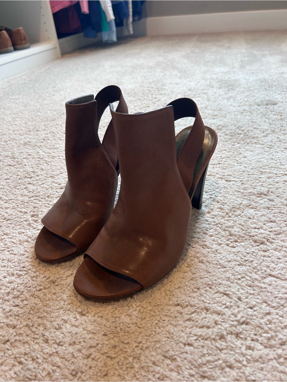 Stuart Weitzman Brown Leather Open-Toe Slingback High Heels